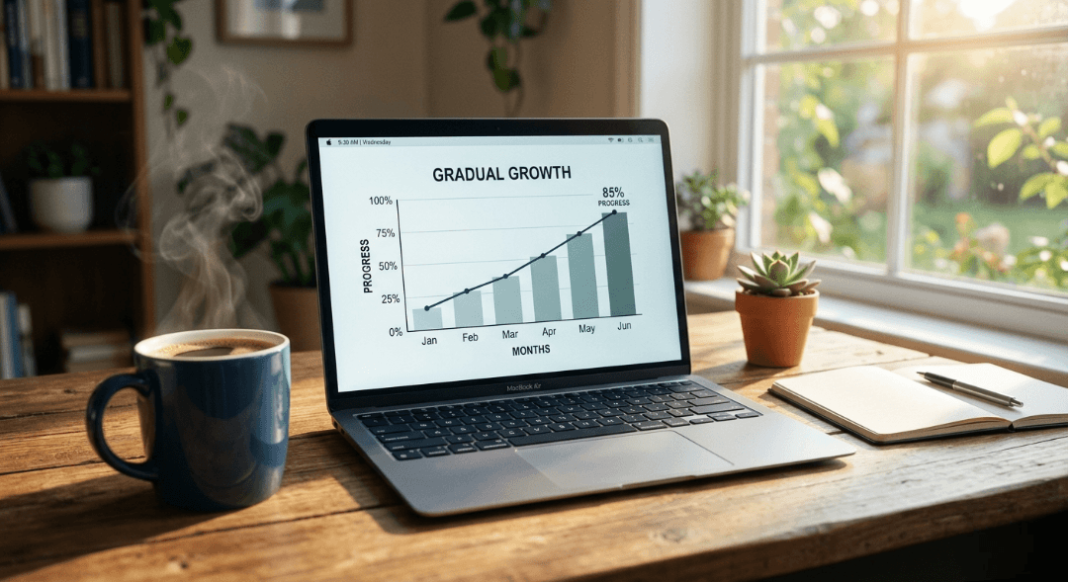 A slow-progress graph on a laptop screen
