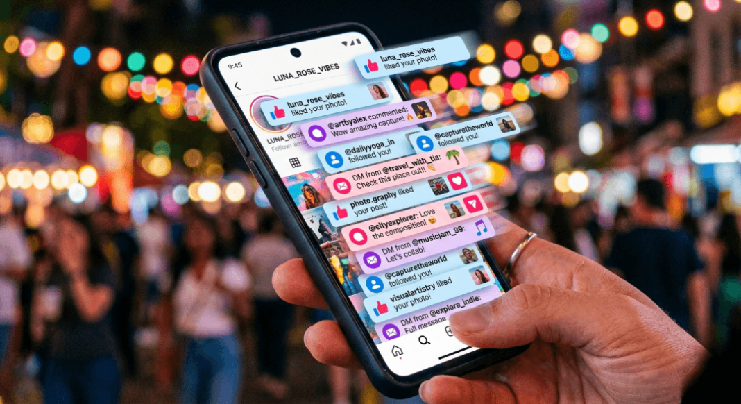 a smartphone showing Instagram notifications popping up rapidly