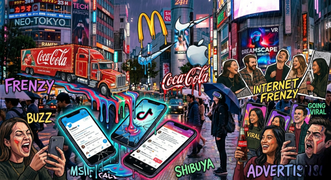 A surreal collage of famous ad moments