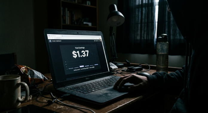 a laptop screen showing $1.37 earnings