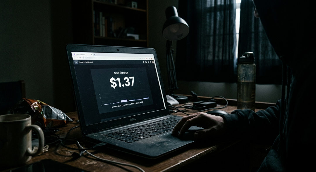 a laptop screen showing $1.37 earnings