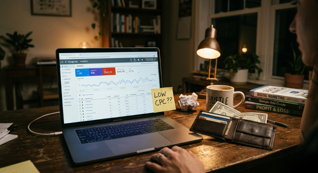 a laptop showing Google Ads analytics