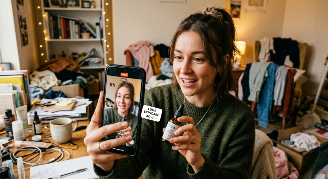 someone casually recording a video ad on their phone
