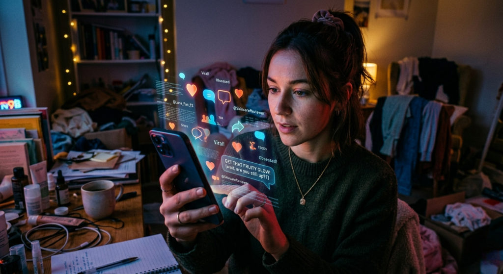 a person scrolling on their phone late at night