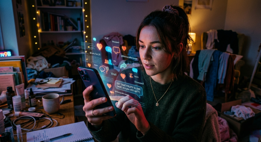 a person scrolling on their phone late at night
